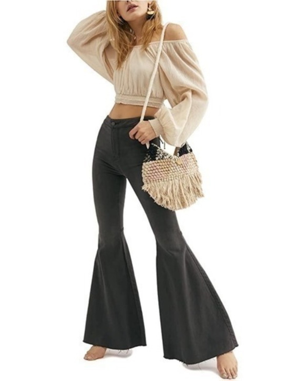 Free people just float on flare jeans raw release hem festival black size 26